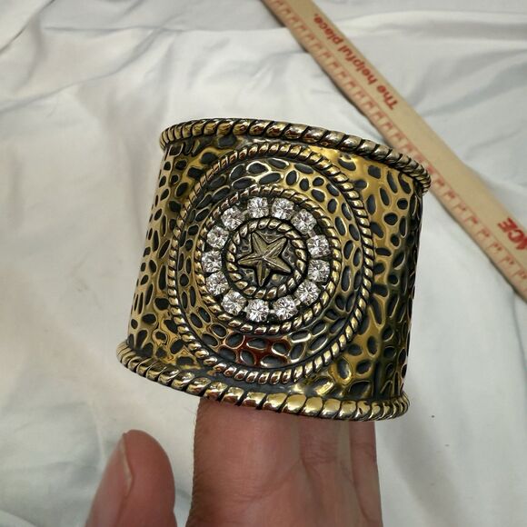 Montana Silversmiths Cuff Bracelet Two Toned Silver Gold Rhinestone Star Bling - Picture 1 of 6